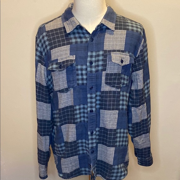 Rails Banton Patchwork Print Cotton Button-Up Shirt in Blue Patchwork (sz XL) - Picture 1 of 6